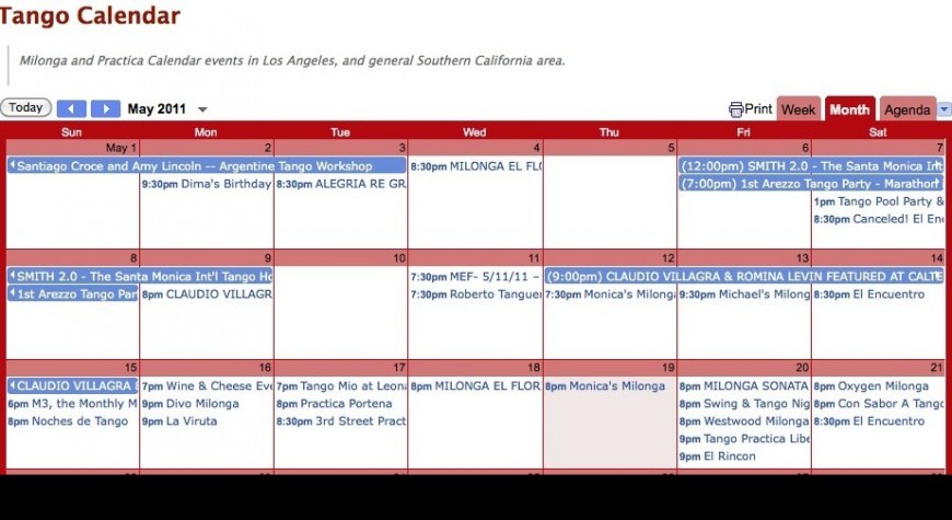 Los Angeles Tango Calendar